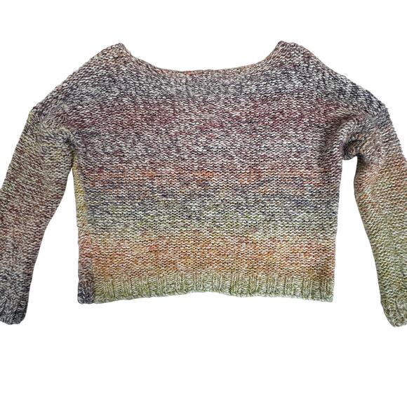 Abercrombie & Fitch Cropped Oversize Striped Cable Knit Sweater Rainbow Women L - Picture 5 of 8